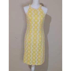 Yellow Crochet Bohemian Halter Top Dress Size Small Lined Knee Length Women's